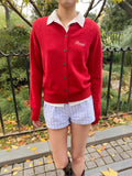 Ifomt Vintage Red Christmas Knitted Cardigan Women Autumn New Casual Letter Embroidered Long Sleeve Sweater Sweet Cute Knitwear Tops