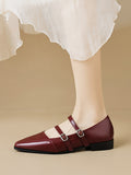 IFOMT Belt Buckle Pointed-Toe Split-Joint Flat Shoes Mary Janes