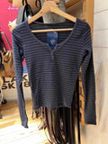 Ifomt Streetwear Cotton Round Neck Tees Clothes American Vintage Casual T Shirt Y2k Top Stripes Button Slim Long Sleeve T-shirts Women