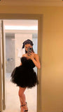 IFOMT Homecoming Dress Party Outfits Simple A-Line Black Strapless Tulle Multi-Layered Homecoming Dress P2294