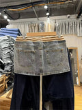 Ifomt Vintage Denim Mini Cargo Skirts Women New Casual Slim Sexy Low Rise Drawstring Skirt American Retro Sweet Preppy Style Y2K Falda