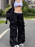 Ifomt Y2K Parachute Black Pants Women Hippie Streetwear Oversize Pockets Cargo Trousers Harajuku Wide Leg Baggy Sweatpants Casual Outfit