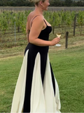 Ifomt 2025  Summer Elegant Contrast Patchwork Lady Spaghetti Strap Maxi Dress Backless Sleeveless High Waist A-line Robe Party Dresses