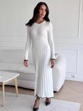 IFOMT TARXUXY Long Sleeve Knitted Dress For Women Autumn Winter Slim Sexy Striped Sweater Long Dresses Female Elegant Party ClothesChristmas Gifts