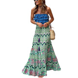 IFOMT Outfits Women's Summer Y2K Flowy Boho Vintage Aesthetic Printed Ruffled Hem Tassels Drawstring Waist Flowy A-Line Long Skirts