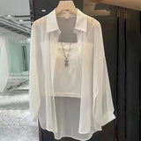 IFOMT Shirt for Women Blouse Long Sleeve Top Chiffon Summer Simple Sun-proof Fashion All-match Basic Korean Sexy Solid Casual Shirt
