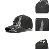 Ifomt Niche Y2k Rabbit Ears Denim Ripped Baseball Cap Men and Women Dark Personality Metal Ring Street Trend Adjustable