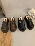 IFOMT Belt Buckle Round-Toe Split-Joint Loafers Platform Shoes Slippers&Mules