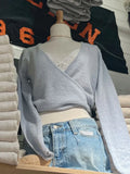 Ifomt Sweet Lace-up Solid Knitted Sweater Cardigan Women Autumn V-neck Long Sleeve Cotton Sweaters Preppy Style Knitwear Crop Top Y2k