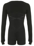 IFOMT Spring Outfits Cross Backless Skinny Sexy 2 Pieces Outdoor Rompers And Long Sleeve Open Stitch Crop Top Womens Fitness Sports Playsuits