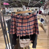 Ifomt Orange Plaid Leather Buckle Skirt For Women High Waisted Pleated Short A-line Women's Skirts Fashion Street Style Clothes Y2k