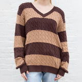 Ifomt Vintage Green Striped Knitted Sweater Women Autumn Winter V Neck Long Sleeve Oversize Pullovers Simple Casual Cotton Top Chic