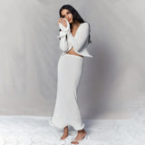 IFOMT Outfit CUTENOVE Elegant Knitted Skirt Suits For Women Fungus Cut Out Sexy Cardigan Top Long Slim Skirt Beach Holiday Lady Two Piece Set