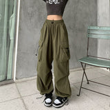 Ifomt Y2K Parachute Black Pants Women Hippie Streetwear Oversize Pockets Cargo Trousers Harajuku Wide Leg Baggy Sweatpants Casual Outfit