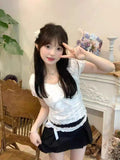 Ifomt ootd Y2k Top Lace White Slim Kawaii Cute Women Clothes T shirt Suit Harajuku Sexy Sweet Girl Japanese Grunge Crop Top 2000s Tshirts
