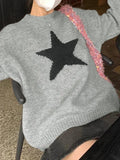 IFOMT Vintage Star Jacquard Crew Neck Sweater