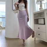 IFOMT Fashion Y2K Casual Women Long Skirt Spring Elastic High Waisted A-Line Casual Female Satin Skirts High Street Lady Midi Skirts