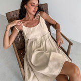 IFOMT Fashion Vacation Loose Cotton Linen Slip Dress For Women Lace Up Splice Hot Girl Sexy Dress Party Spaghetti Strap Dress