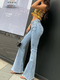IFOMT Mid Rise Washed Frayed Flared Jeans