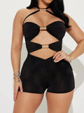 IFOMT Spring Outfits Sweetown Hollow Out Skinny Sexy Tie Halter Rompers Womens Sleeveless Rave Summer Vacation Baddie Playsuits