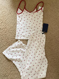Ifomt Sweet Pink Heart Slim Home Pajama 2 Piece Sets Women Summer Lace Trim Bow Camis+Cozy Straight Trouser Casual Cute Tank Pant Set