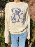 Ifomt Sweet Bears Jacquard Cute Knit Sweaters Women Casual O-neck Long Sleeve Cotton Jumper Vintage Preppy Style Pull Sweater Y2K Tops