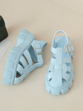 IFOMT Belt Buckle Hollow Round-Toe Split-Joint Gladiators Platform Shoes Sandals