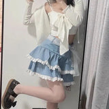 IFOMT Kawaii Lace Skirt Cute Hot Girl Clothing Summer Cake skirt Casual Loose Korea Blue 2000s Sweet Women Skirts Low-waist Y2k Skirts