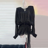 IFOMT Spring Outfits Fashion Women's 2 Pcs Set Lace Up Long Slevees Loose Ruffles Shirt High Waist Bottom Short Suit Spring 2025 New