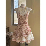Ifomt Sweet Party Dresses Sling Goth Backless Sexy Slim Punk Vintage Harajuku Korea Print Lace Ball Gown Cute Y2k 2000s Emo Rock Dress