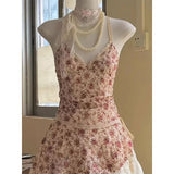 Ifomt Sweet Party Dresses Sling Goth Backless Sexy Slim Punk Vintage Harajuku Korea Print Lace Ball Gown Cute Y2k 2000s Emo Rock Dress