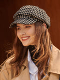IFOMT Vintage Contrast Color Houndstooth Plaid Woolen Hat