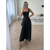 IFOMT Outfits Women Summer Sleeveless Elegant Solid Color Square Neck High Waist Party A-Line Maxi Long Dress Beach Club Streetwear