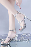 IFOMT back zip rhinestone high heels