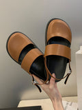 IFOMT Belt Buckle Hollow Round-Toe Split-Joint Sandals Wedges & Flatform