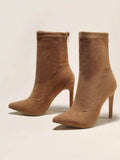 IFOMT Pointed-Toe Solid Color Split-Joint Boots Pumps