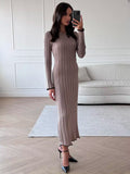 IFOMT TARXUXY Long Sleeve Knitted Dress For Women Autumn Winter Slim Sexy Striped Sweater Long Dresses Female Elegant Party ClothesChristmas Gifts