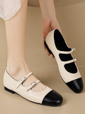 IFOMT Belt Buckle Round-Toe Split-Joint Flat Shoes Mary Janes