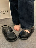 IFOMT Belt Buckle Hollow Round-Toe Split-Joint Sandals Wedges & Flatform