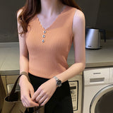 IFOMT Summer Camisole Women Tank Top Sexy Slim Korean Style Casual V-Neck Vest Knitted Fashion Sleeveless Tops Female Tee