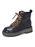 IFOMT Cow Leather Lace-Up Zipper Martin Booties