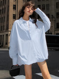 IFOMT Oversized Shirts Dress Women 2024 New Fashion Baggy Turn Collar Cover-up Femme Casual Loose Holiday Beach Dresses Womens