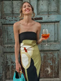 Ifomt Chic Flower Printed Strapless Backless Maxi Robe Women Elegant Sleeveless Evening Party Dresses 2025 Female Vocation Beach Dress