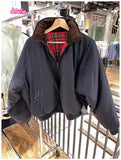 Ifomt 2025 Double-sided Cotton Coats Autumn Winter Jacket Y2k American Vintage Loose Women Coat Stand Collar Warm Zipper Outerwear