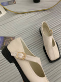 IFOMT Buckle Hollow Split-Joint Square-Toe Flat Shoes Loafers