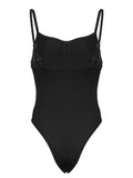IFOMT Spring Outfits Sweetown Sleeveless Skinny Shirring Skinny Sexy Spaghetti Strap Bodysuit For Women Black Solid Simple Basic Vacation Camisole