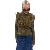 IFOMT Outfit Women Knitted Zipper Cardigan Sweaters Turtlenck Tassels Slim Streetwear Jumpers Knit Tops Slim Warm Outerwear