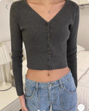 Ifomt Ribbed Knitted Cardigan Women 2025 Autumn Winter Clothes Long Sleeve Streetwear Fashion Y2K Crop Tops Slim Fit Sweater Female