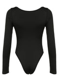 IFOMT Spring Outfits Front Ruched Skinny Long Sleeve Black Bodysuit Women Spring Autumn Solid Simple Basic Bodys Tops