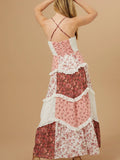 Ifomt Canwedance Boho Dress Strapless Patchwork Printed Summer Dress Romantic Floral Beach Dress A-line Splice Layered Vestidos